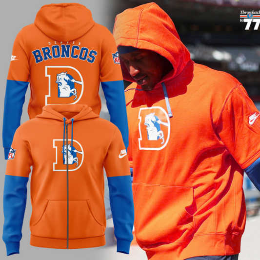 Denver Broncos NFL 2024 Limited Throwback To 77 Orange Zip Hoodie