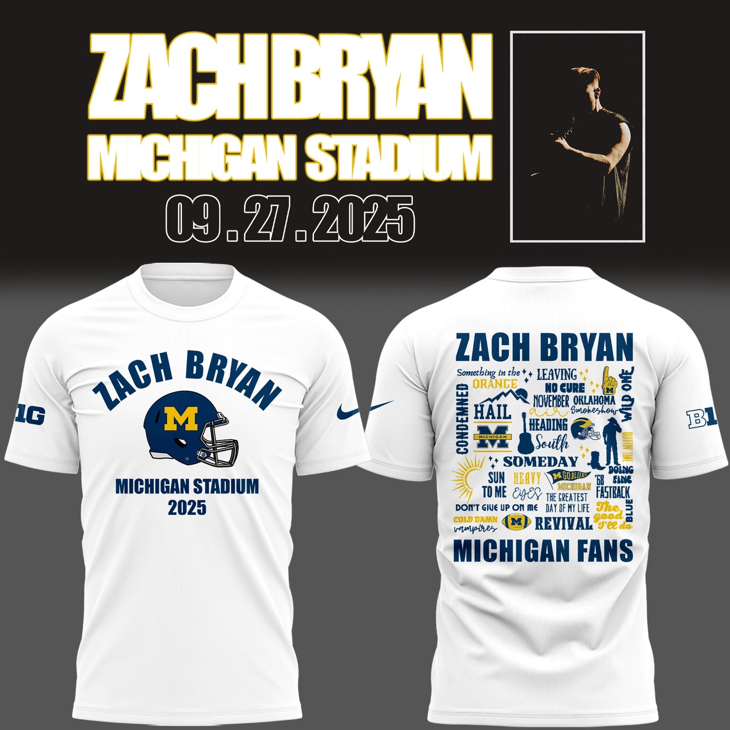 Limited Edition Michigan Fb Zach “The Quittin’ Time Tour 2025” Michigan Stadium TShirt