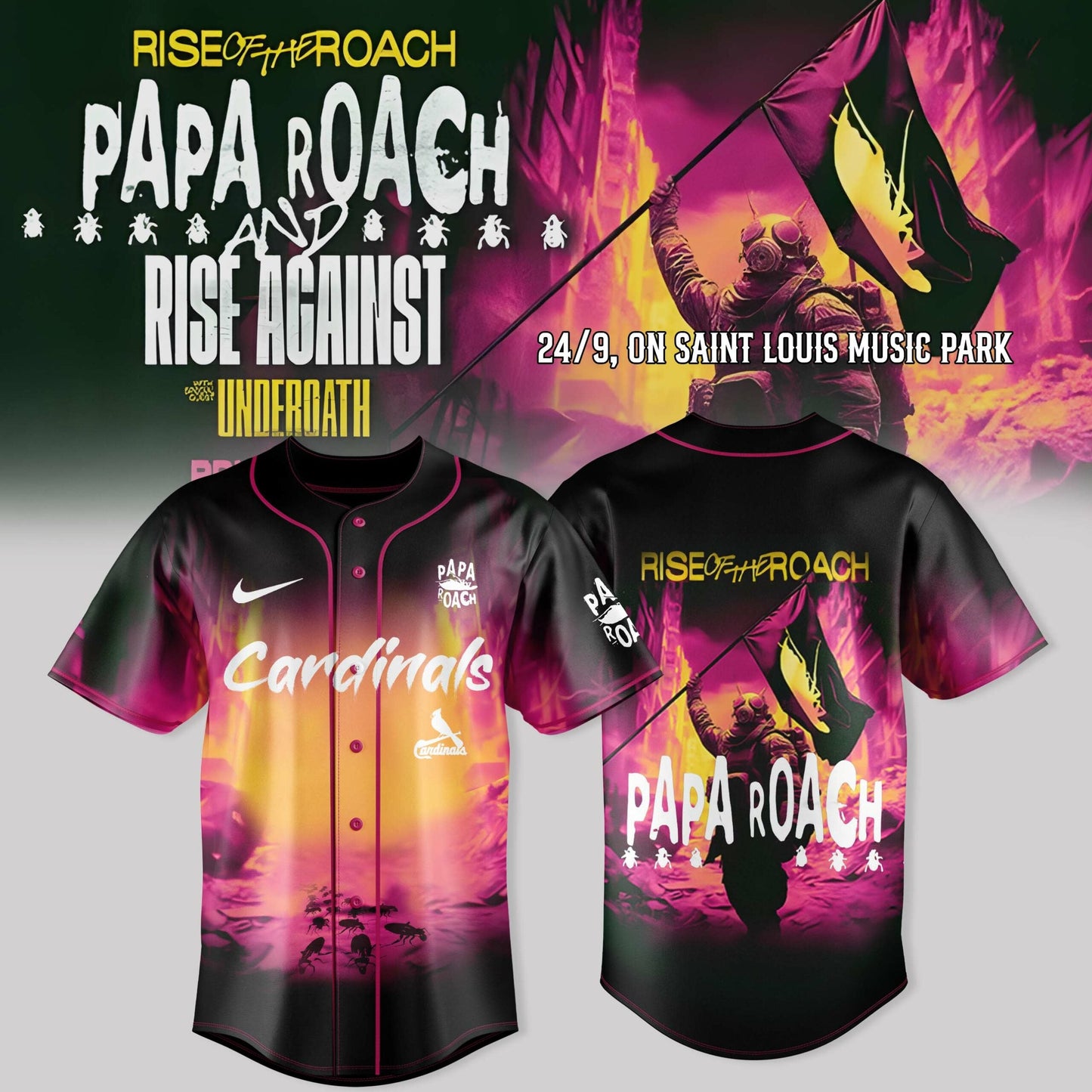 St. Louis Cardinals X Papa Roach Rise of the Roach Tour Merch