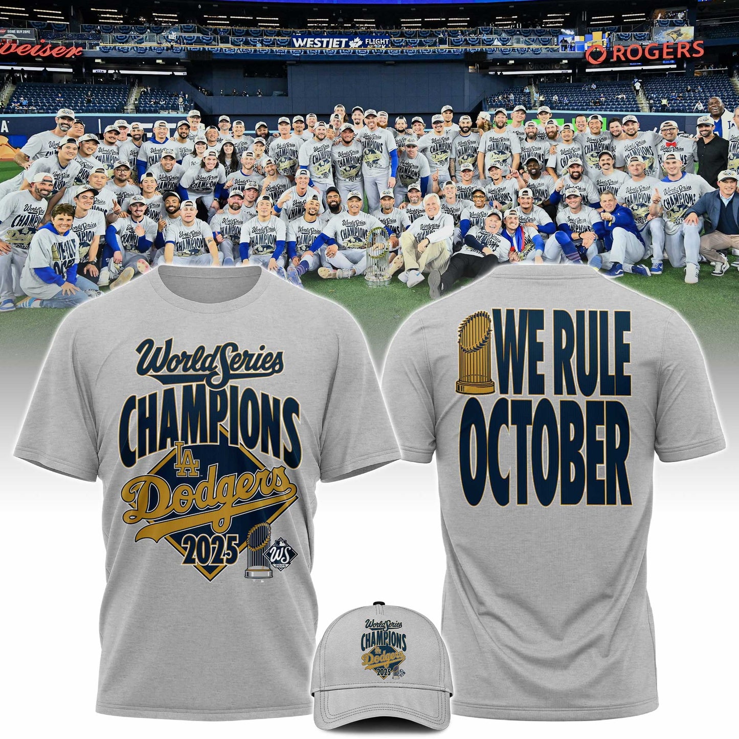Los Angeles Dodgers Back to Back 2025 World Series Champions Combo Blue Shirt