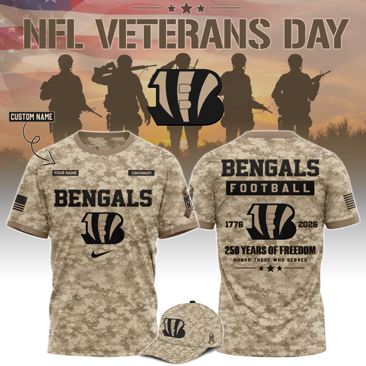 Limited Edition Cincinnati Bengals x Veterans Day 2026 T-Shirt
