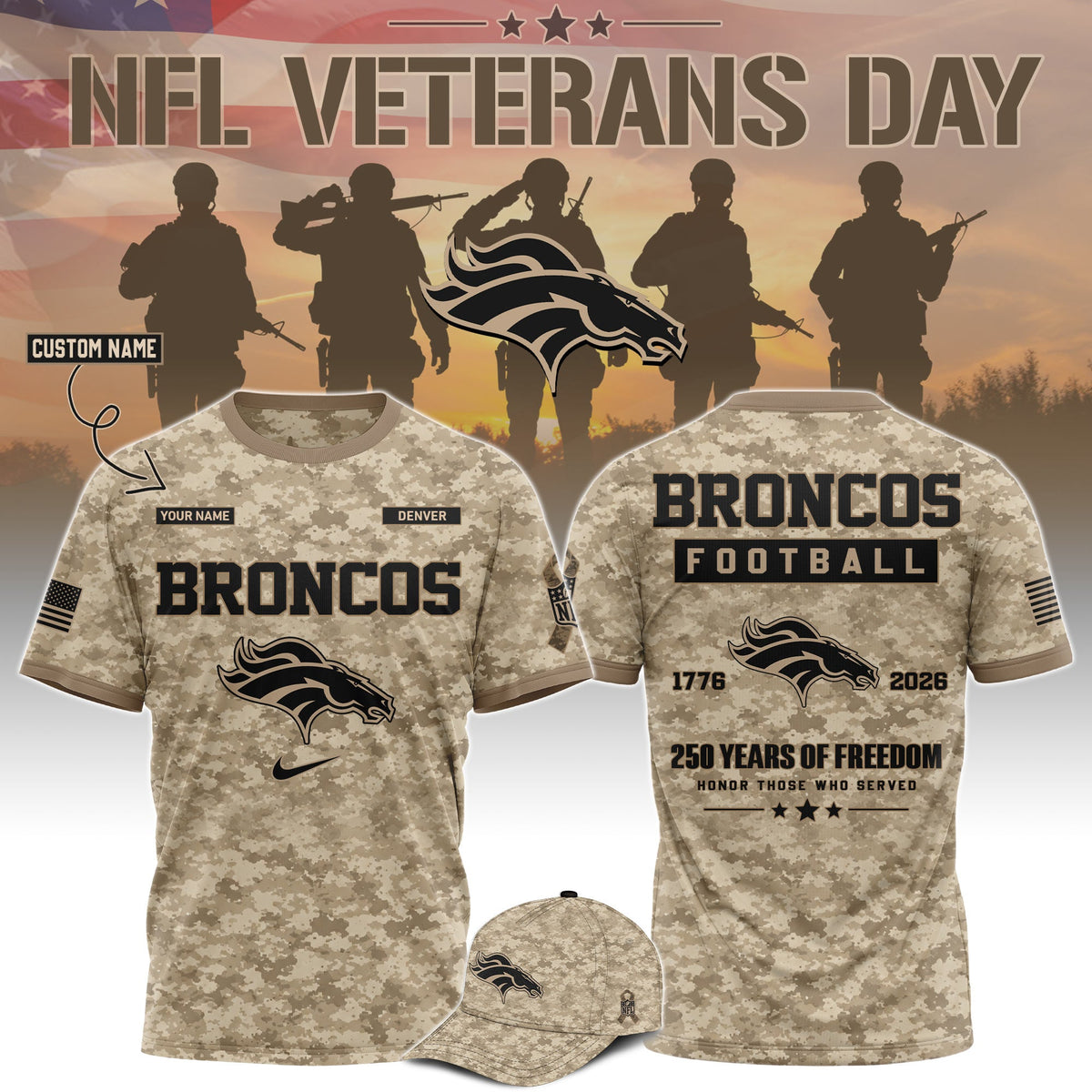 Limited Edition Denver Broncos x Veterans Day 2026 T-Shirt