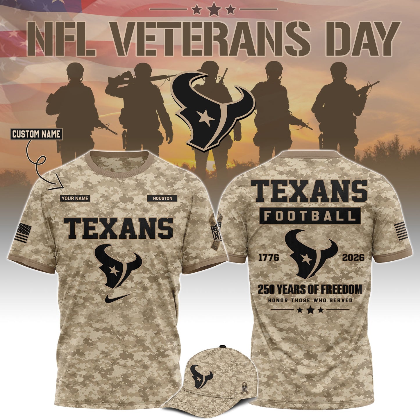 Limited Edition Houston Texans x Veterans Day 2026 T-Shirt