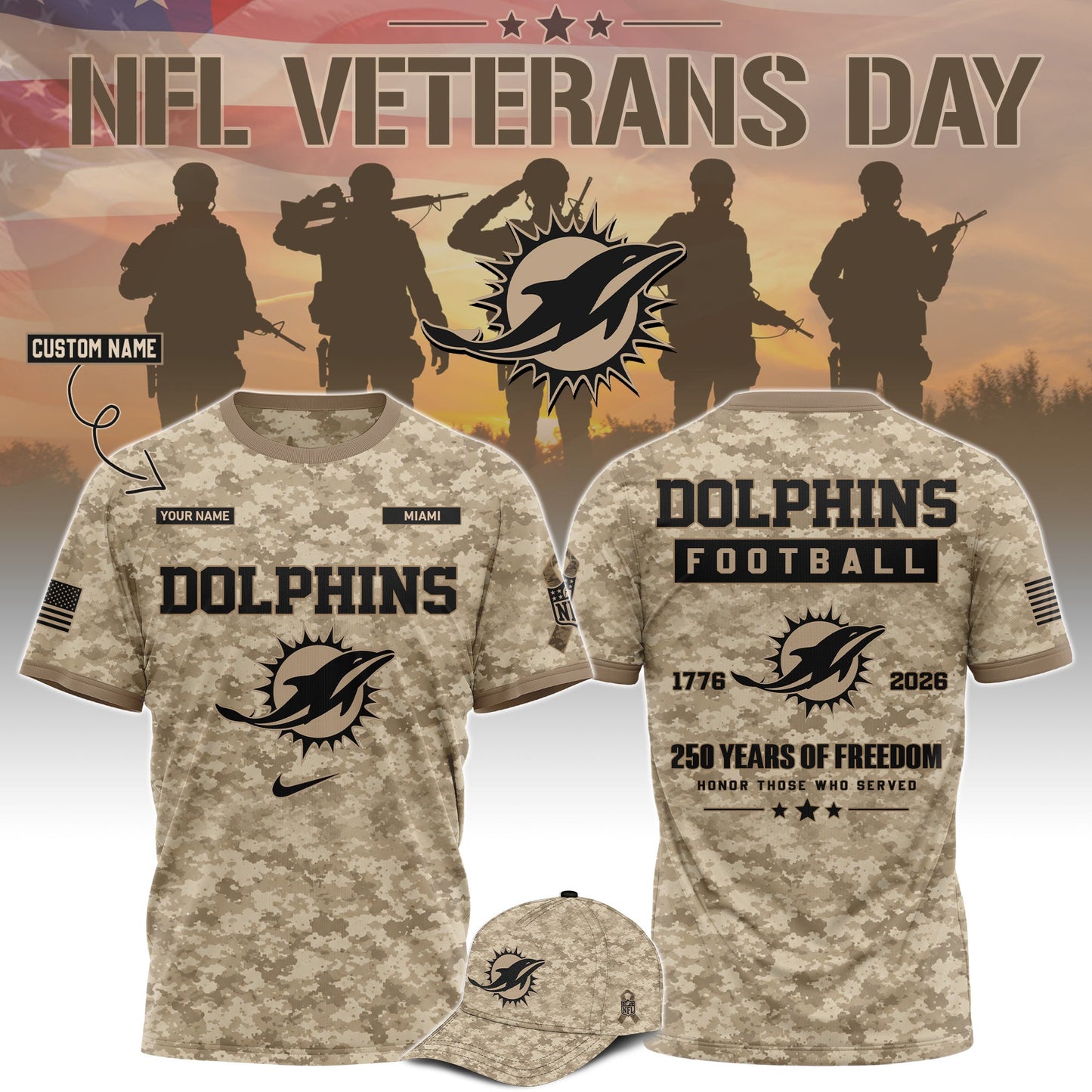 Limited Edition Miami Dolphins x Veterans Day 2026 T-Shirt