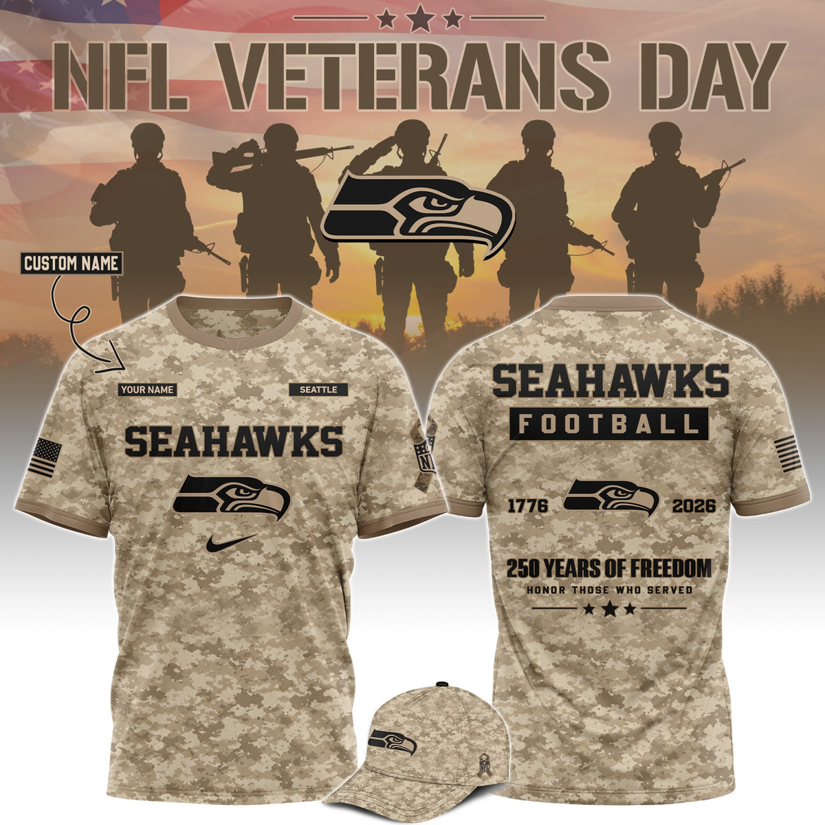 Limited Edition Seattle Seahawks x Veterans Day 2026 T-Shirt