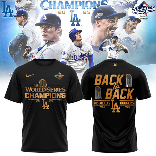 Los Angeles Dodgers Back to Back 2025 World Series Champions Combo Shirt