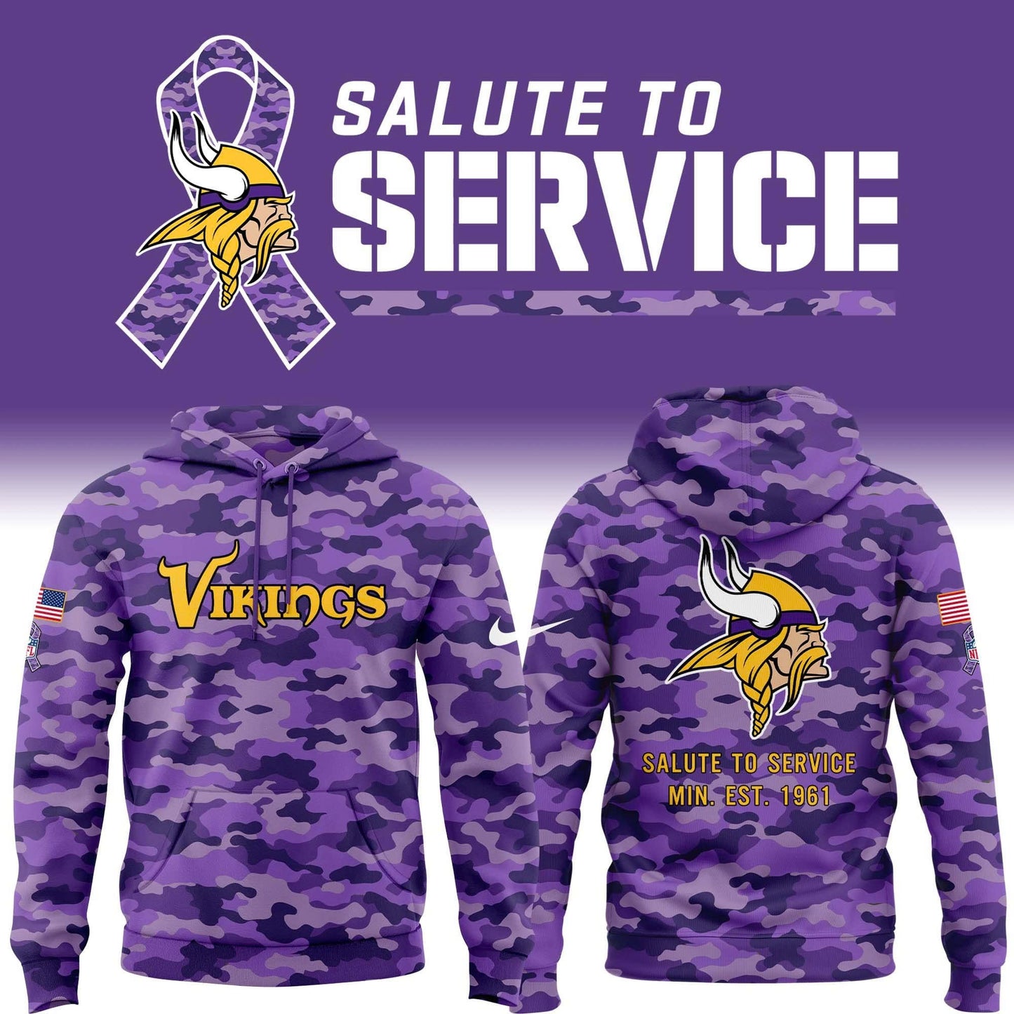 Special 2025 Salute To Service Minnesota Vikings Combo Hoodie