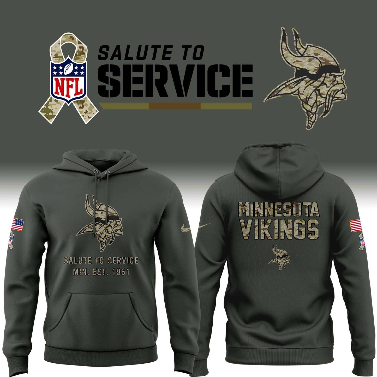 Special 2025 Salute To Service Minnesota Vikings Combo Hoodie