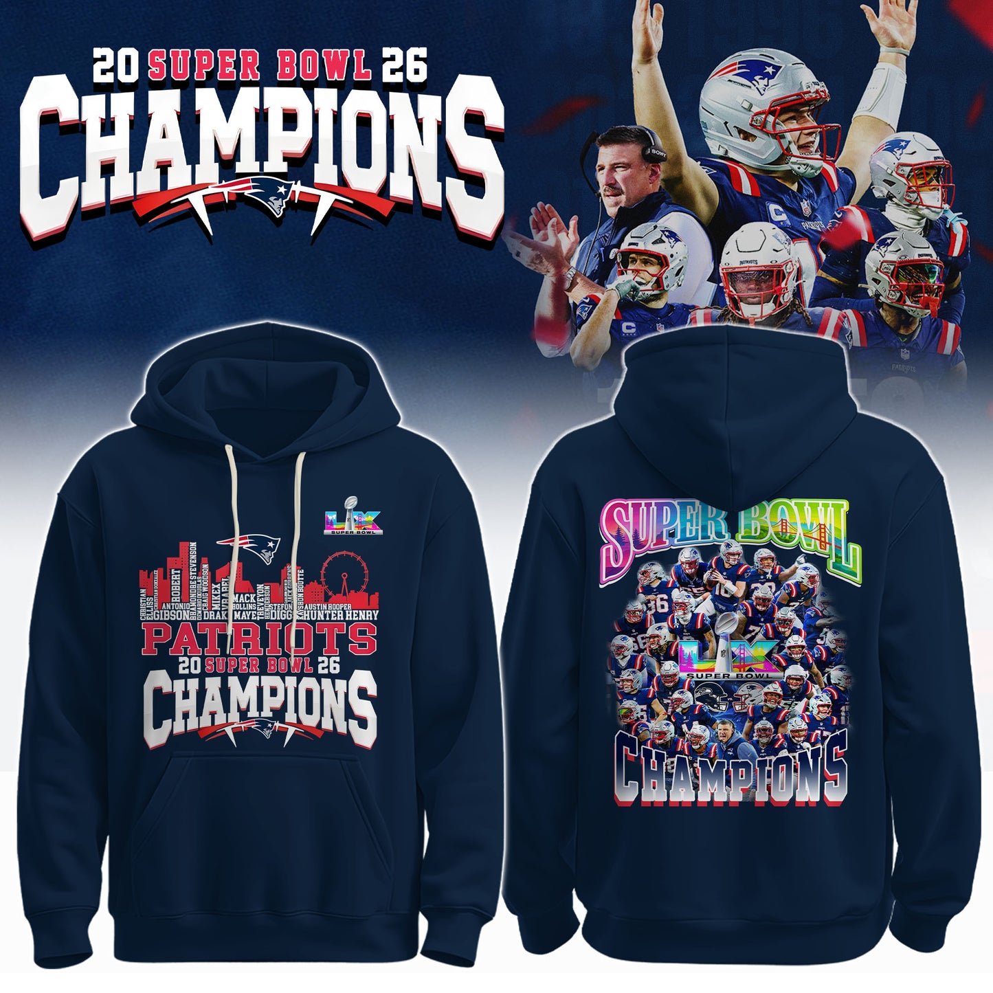 Limited Edition PATRIOTS CHAMPIONS Super Bowl LX Hoodie