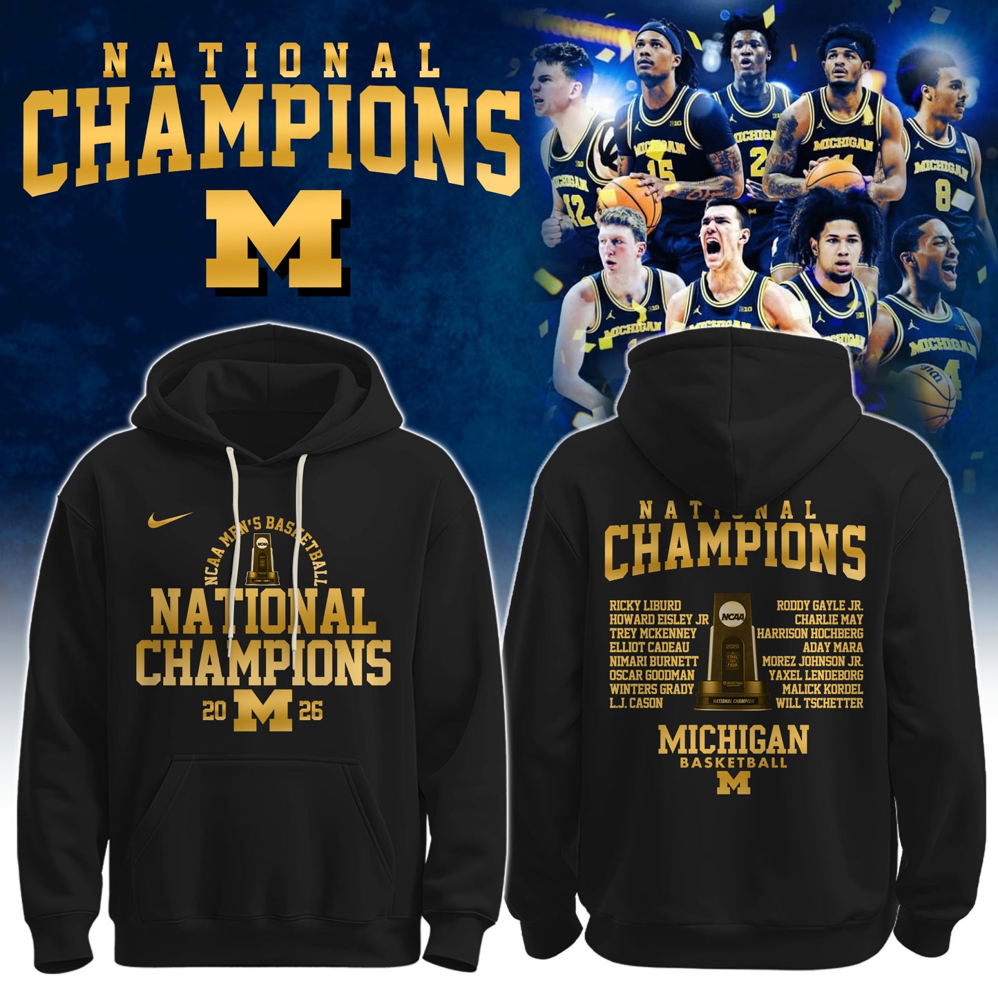 NCAA Basketball x Michigan Champions 2026 Limited Edition Hoodie