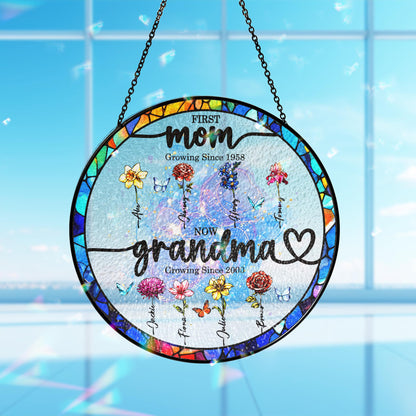 Custom Grandma's Garden Stained Glass Suncatcher, Birth Month Flower Window Hanging, Mothers Day Gift, Nana gift, Gift for Grandma