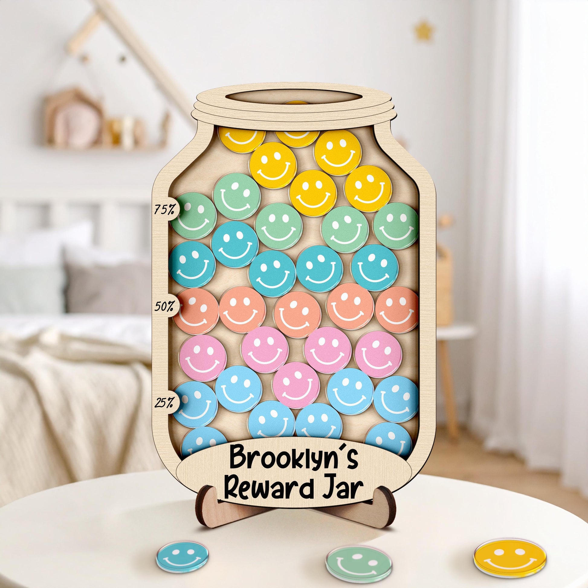 Smiley Face Reward Jar,Magnetic Reward Jar with Token,Classroom Teacher Star Jar,Reward System for Kids Behavior,Gift for Kid,Potty Training