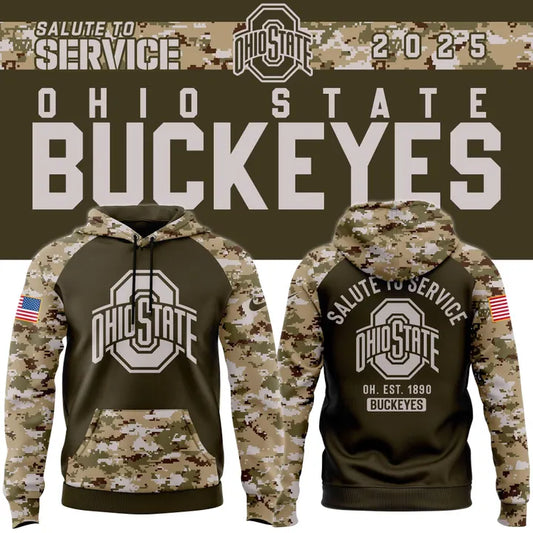 Men's Ohio State Football Olive/camo 2025 Salute To Service Hoodie
