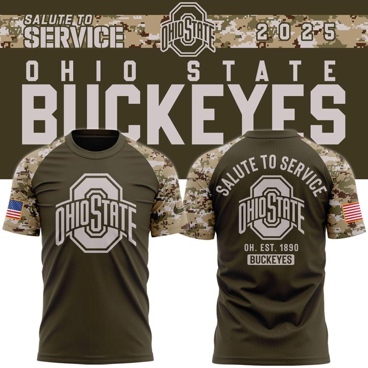 Men's Ohio State Football Olive/camo 2025 Salute To Service T-shirt