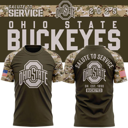 Men's Ohio State Football Olive/camo 2025 Salute To Service T-shirt