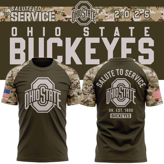 Men's Ohio State Football Olive/camo 2025 Salute To Service T-shirt