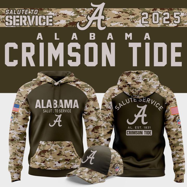Alabama Crimson Tide Football 2025 Salute To Service Hoodie v2