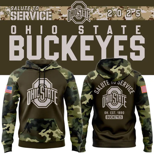 Men's Ohio State Football Olive/camo 2025 Salute To Service Hoodie v2