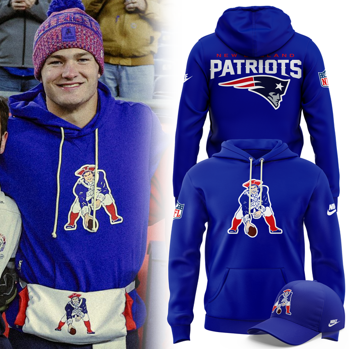 New England Patriots Nike Throwback Historic Royal Pullover Hoodie