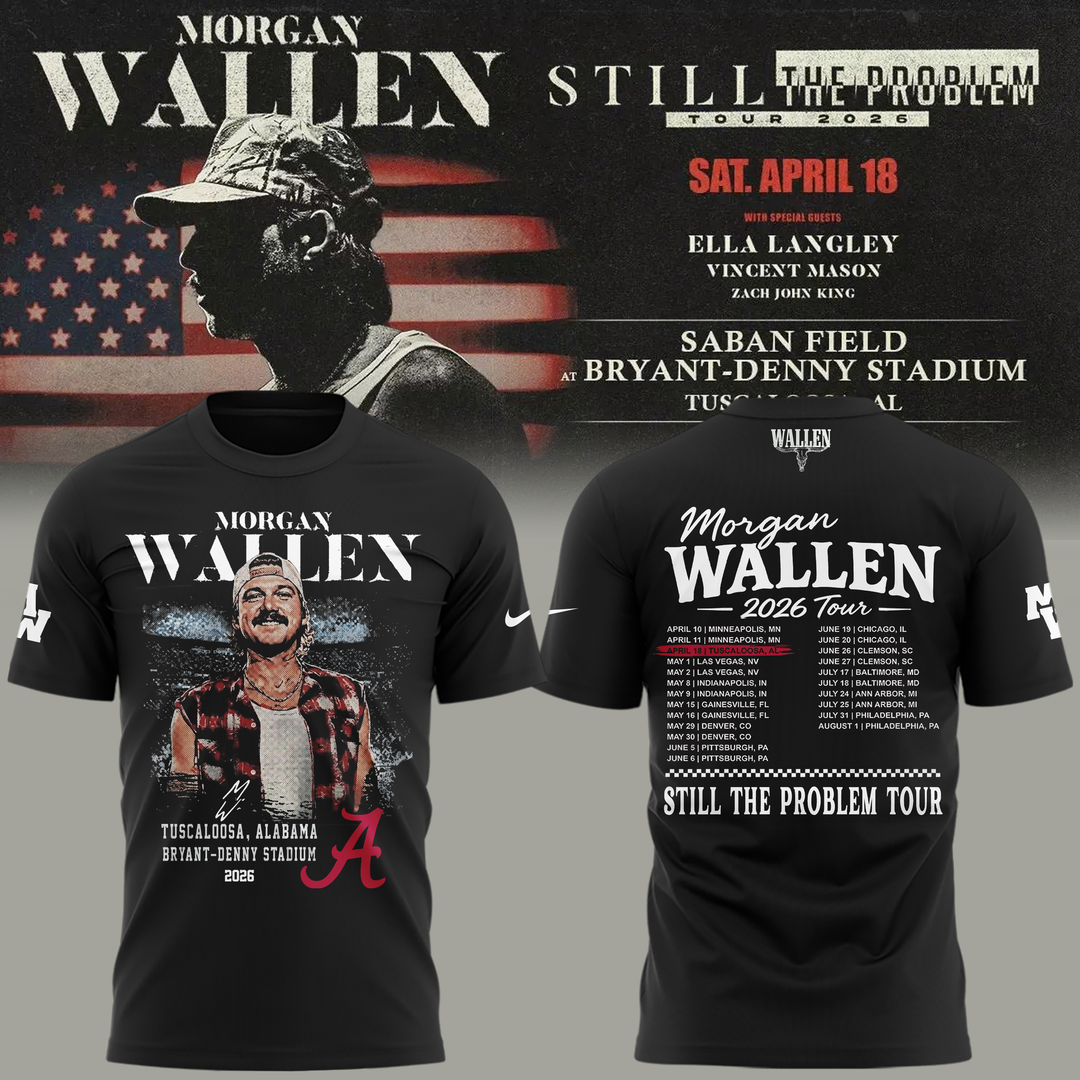 Exclusive Morgan Wallen x Alabama Football "Still The Problem Tour 2026" Bryant–Denny Stadium T-Shirt for fans!