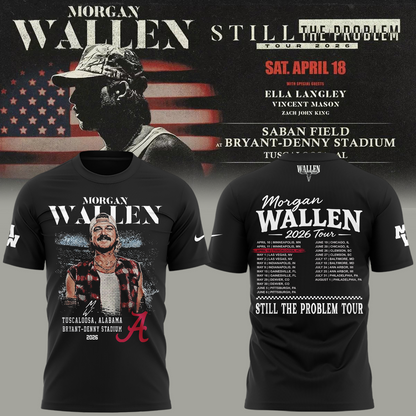 Exclusive Morgan Wallen x Alabama Football "Still The Problem Tour 2026" Bryant–Denny Stadium T-Shirt for fans!