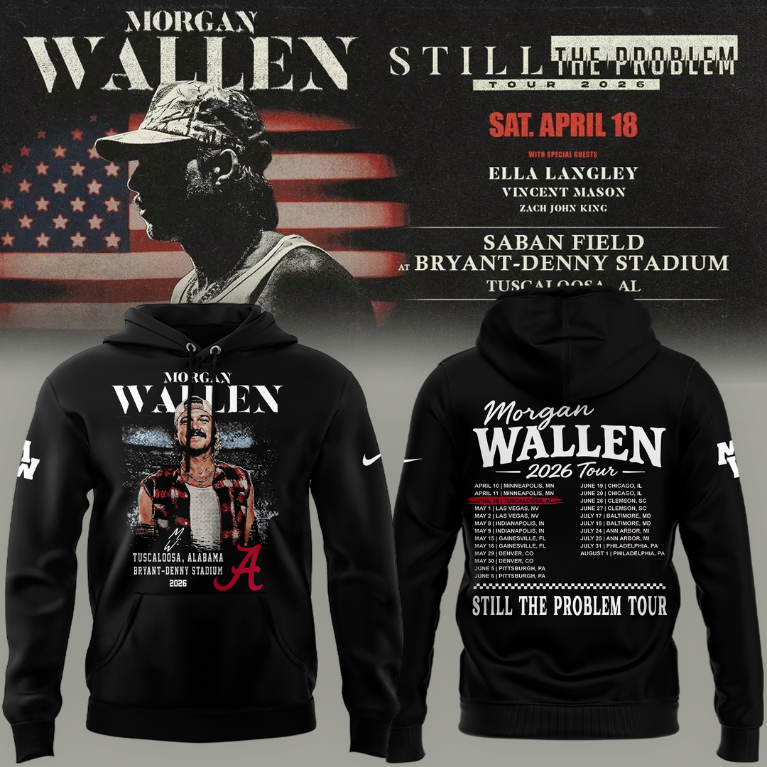 Limited edition Morgan Wallen x Alabama Football "Still The Problem Tour 2026" Bryant–Denny Stadium Hoodie for fans!
