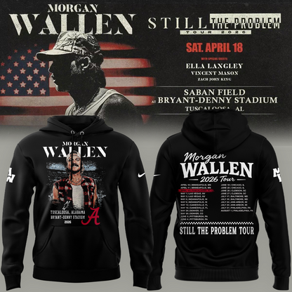 Limited edition Morgan Wallen x Alabama Football "Still The Problem Tour 2026" Bryant–Denny Stadium Hoodie for fans!