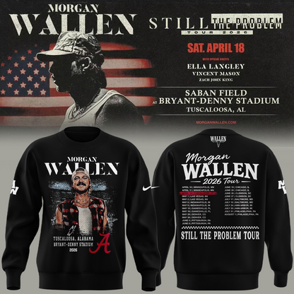 Limited edition Morgan Wallen x Alabama Football "Still The Problem Tour 2026" Bryant–Denny Stadium Sweatshirt for fans!