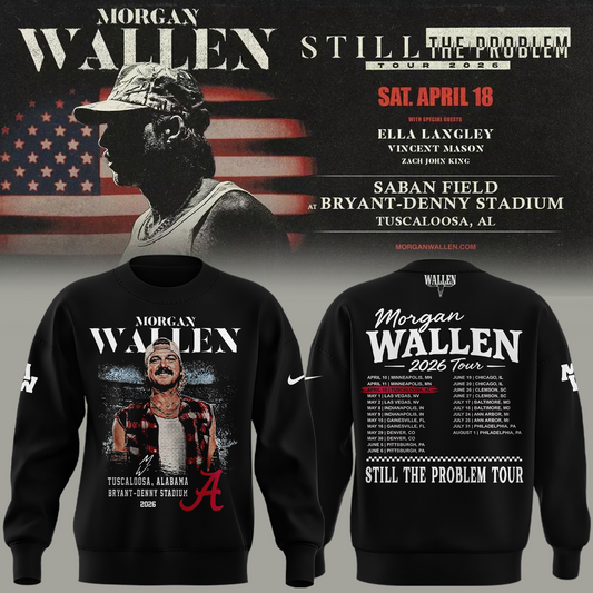 Limited edition Morgan Wallen x Alabama Football "Still The Problem Tour 2026" Bryant–Denny Stadium Sweatshirt for fans!