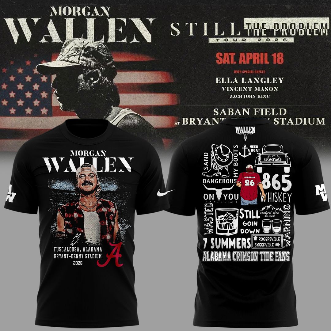 Exclusive Morgan Wallen x Alabama Football "Still The Problem Tour 2026" Bryant–Denny Stadium T-Shirt for fans!