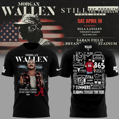 Exclusive Morgan Wallen x Alabama Football "Still The Problem Tour 2026" Bryant–Denny Stadium T-Shirt for fans!