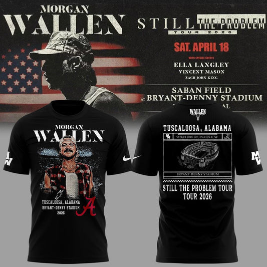 Exclusive Morgan Wallen x Alabama Football "Still The Problem Tour 2026" Bryant–Denny Stadium T-Shirt for fans!