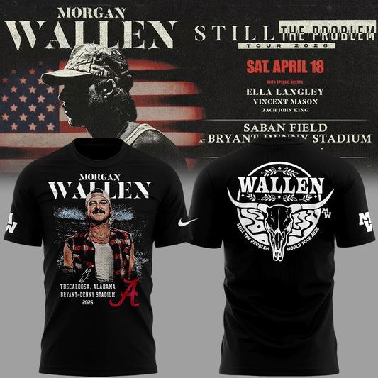 Exclusive Morgan Wallen x Alabama Football "Still The Problem Tour 2026" Bryant–Denny Stadium T-Shirt for fans!