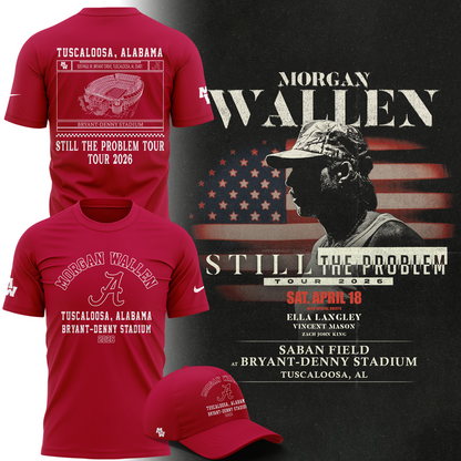 Exclusive Morgan Wallen x Alabama Football T-Shirt "Still The Problem Tour 2026" for fans!