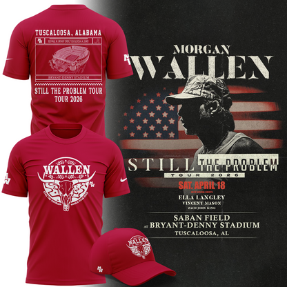 Limited edition Morgan Wallen x Alabama Football T-Shirt "Still The Problem Tour 2026" for fans