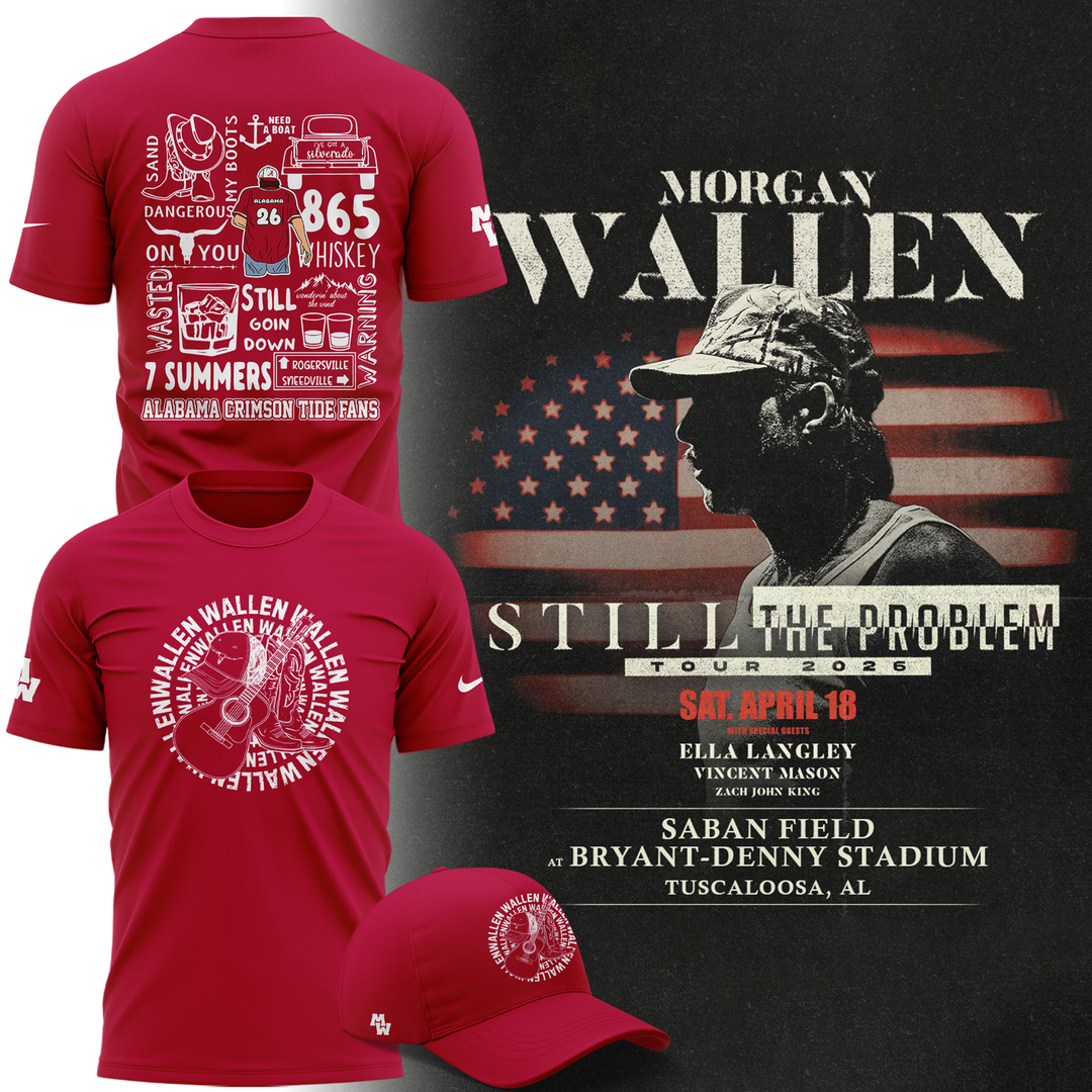 Limited edition Morgan Wallen x Alabama Football T-Shirt "Still The Problem Tour 2026" for fans!