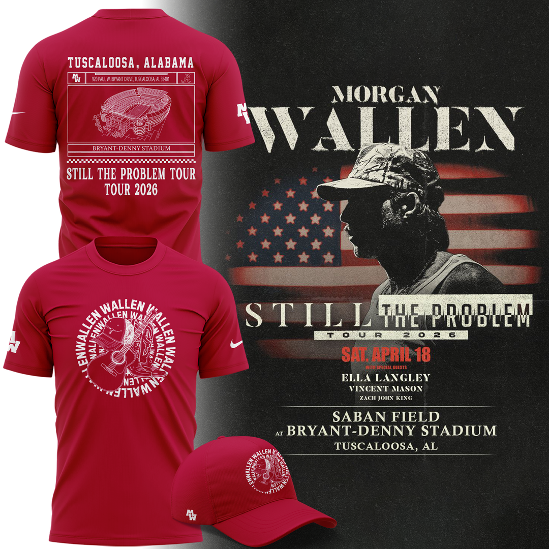 Limited edition Morgan Wallen x Alabama Football T-Shirt "Still The Problem Tour 2026" for fans!