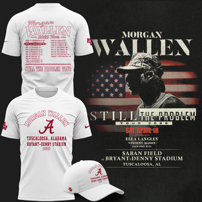 Exclusive Morgan Wallen x Alabama Football T-Shirt White "Still The Problem Tour 2026"