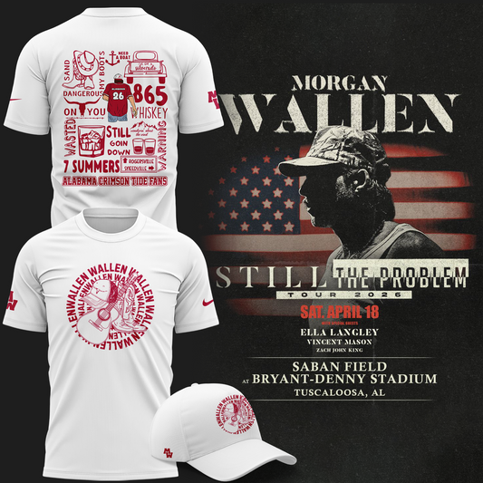Limited edition Morgan Wallen x Alabama Football T-Shirt White "Still The Problem Tour 2026"