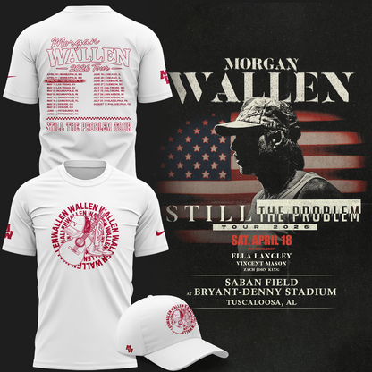 Limited edition Morgan Wallen x Alabama Football T-Shirt White "Still The Problem Tour 2026"