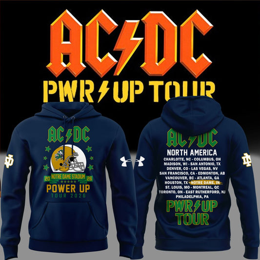 Limited Hoodie Power Up Tour 2026 - AC/DC x Notre Dame Football Hoodie