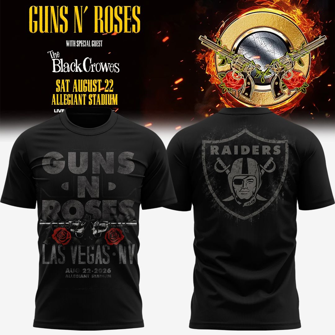 Limited Edition Las Vegas Raiders x Guns N’ Roses: World Tour 2026 Black T-Shirt