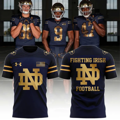 Notre Dame Fighting Irish Football T-Shirt - Navy Blue & Metallic Gold