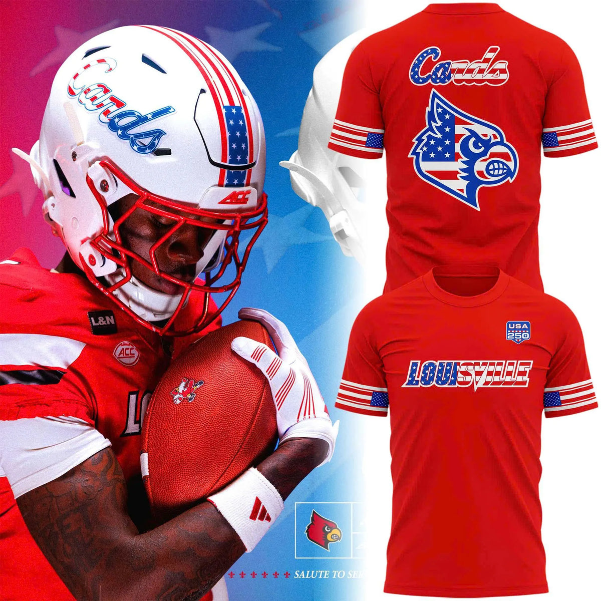 Limited Edition Louisville Cardinals Football "Salute to Service" T-shirt