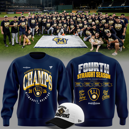 Milwaukee Brewers Fanatics 2026 NL Central Division Champions Locker Room Sweatshirt