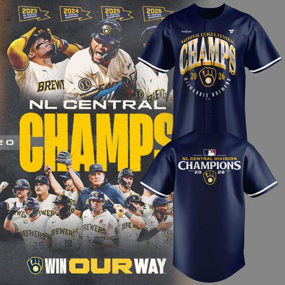 Milwaukee Brewers The FIRST 4-Peat in NL Central History 🏆🏆🏆🏆 Win Our Way 2026 Baseball Jersey