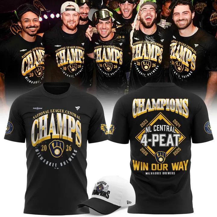 Milwaukee Brewers 2026 National League Central Champions Win Our Way 4-Peat Locker Room T-Shirt