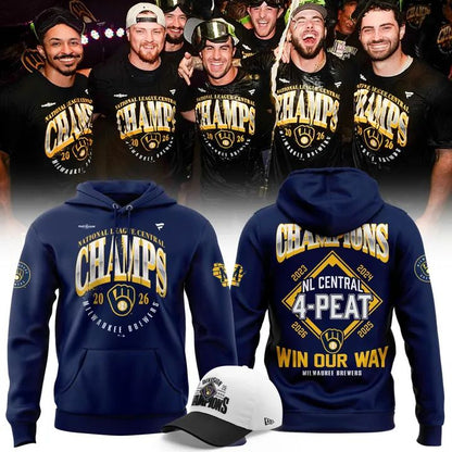 Milwaukee Brewers Fanatics Navy 2026 NL Central Division Champions Locker Room Hoodie
