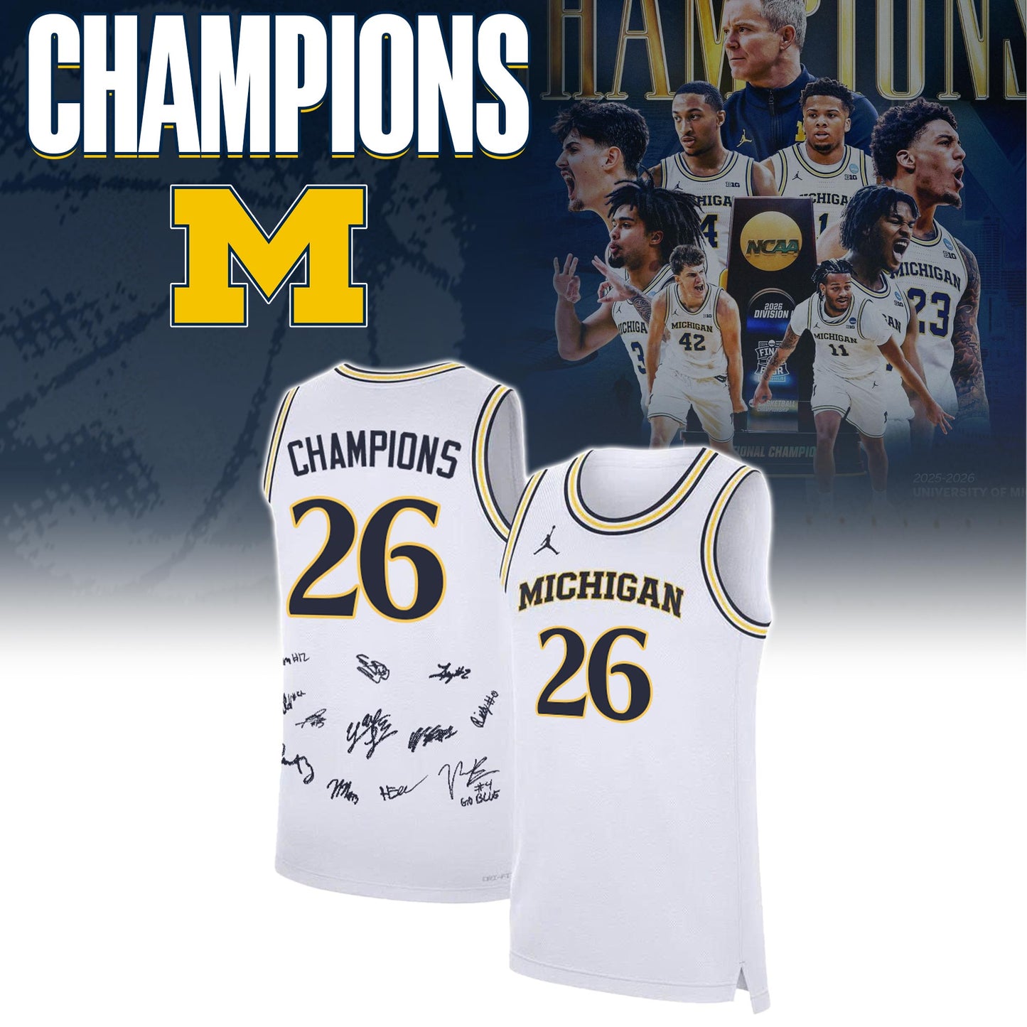 MICH Special NCAA Basketball Champions 2026 Limited Edition White Jersey