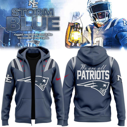 NE Patriots 2025 NFL Nike Rivalries Nor’Easter Storm Blue Combo Zip Hoodie